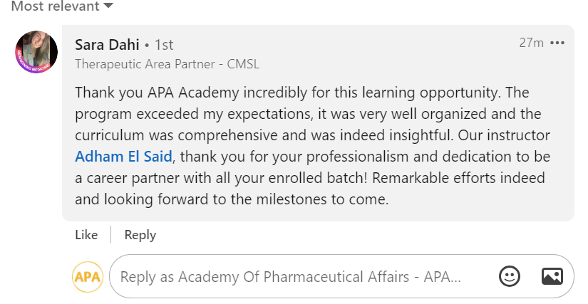 Sara Dahi, Therapeutic Area Partner, CMSL - CMSL graduate testimonial from APA Academy