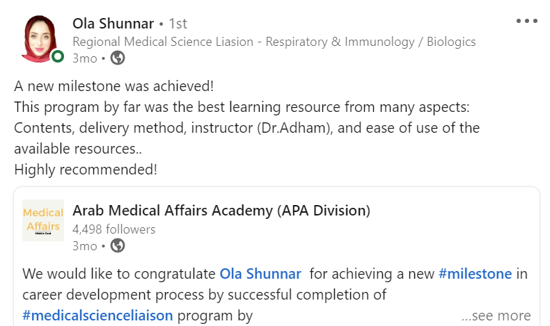 Ola Shunnar, Regional MSL, Respiratory & Immunology / Biologics - CMSL graduate testimonial from APA Academy