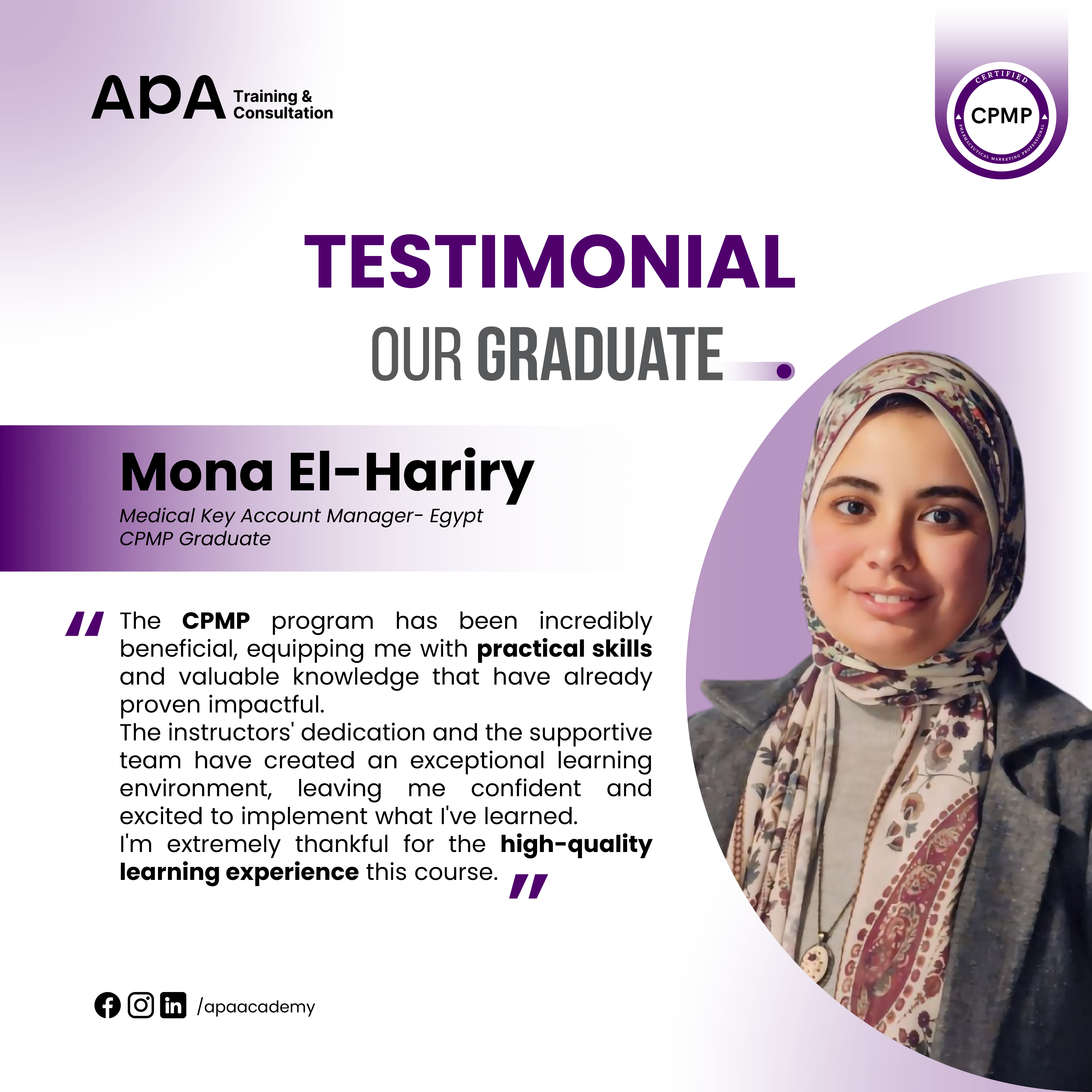 Mona El-Hariry, Medical Key Account Manager, Egypt - CPMP graduate testimonial from APA Academy