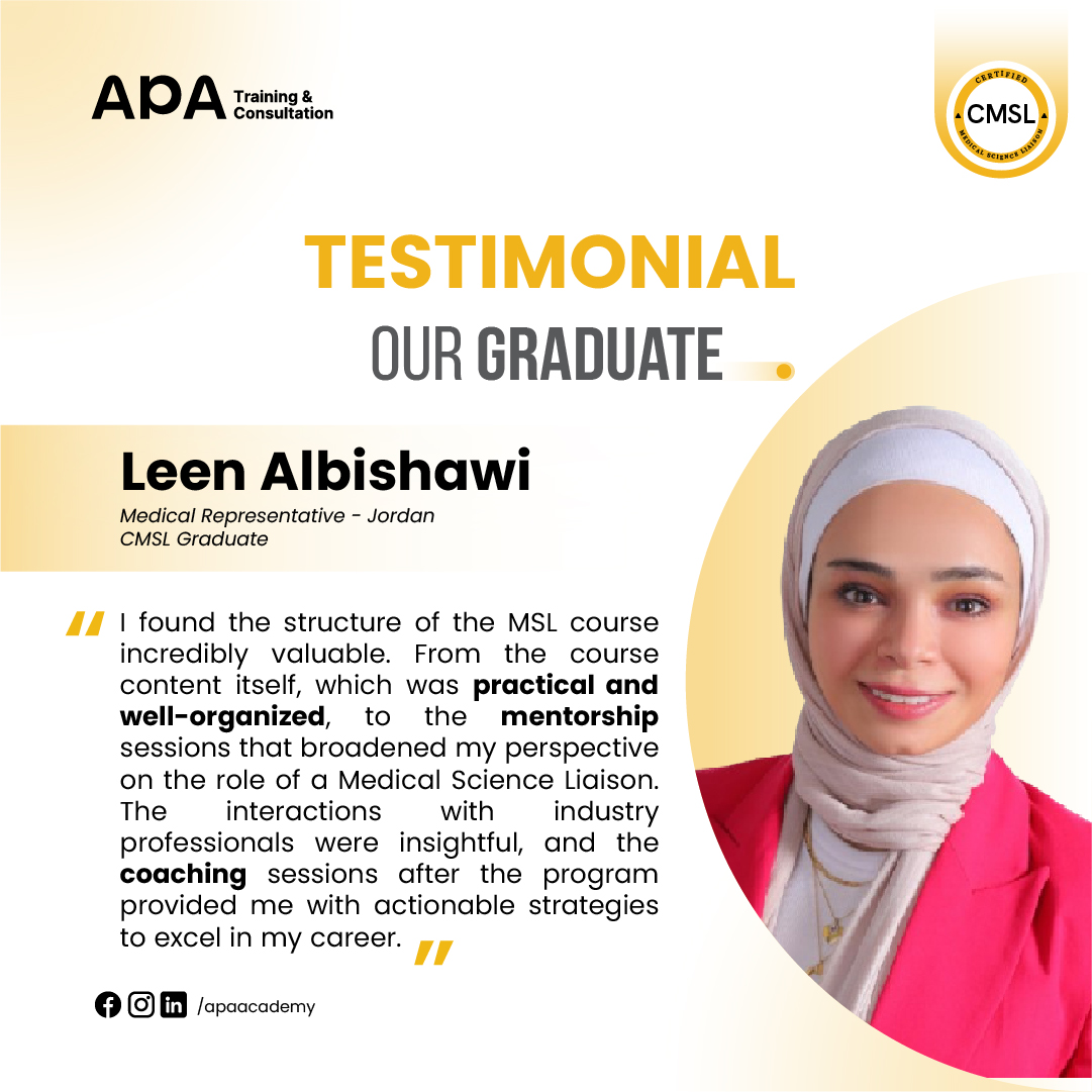 Leen Albishawi, Medical Representative, Jordan - CMSL graduate testimonial from APA Academy