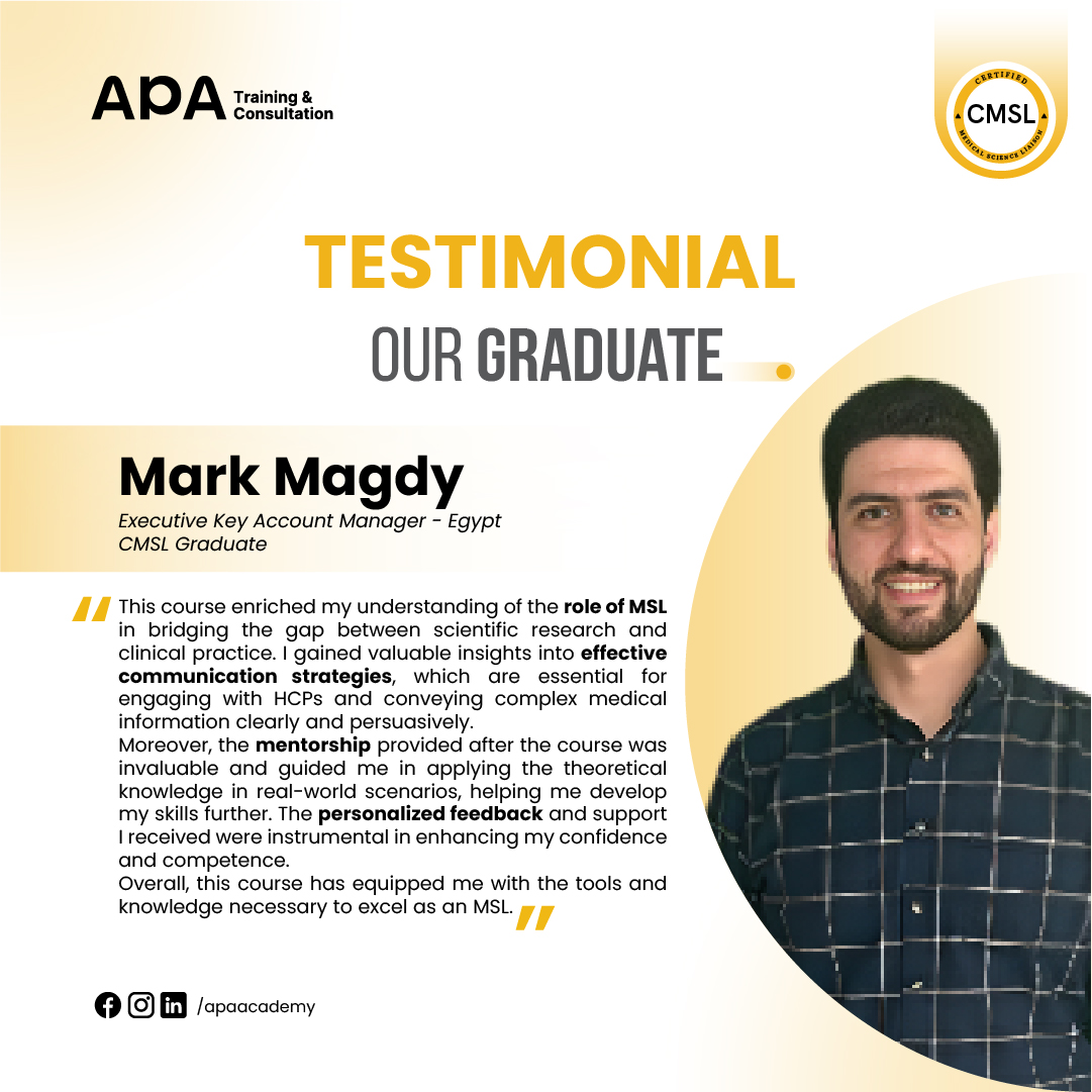 Mark Magdy, Executive Key Account Manager, Egypt - CMSL graduate testimonial from APA Academy