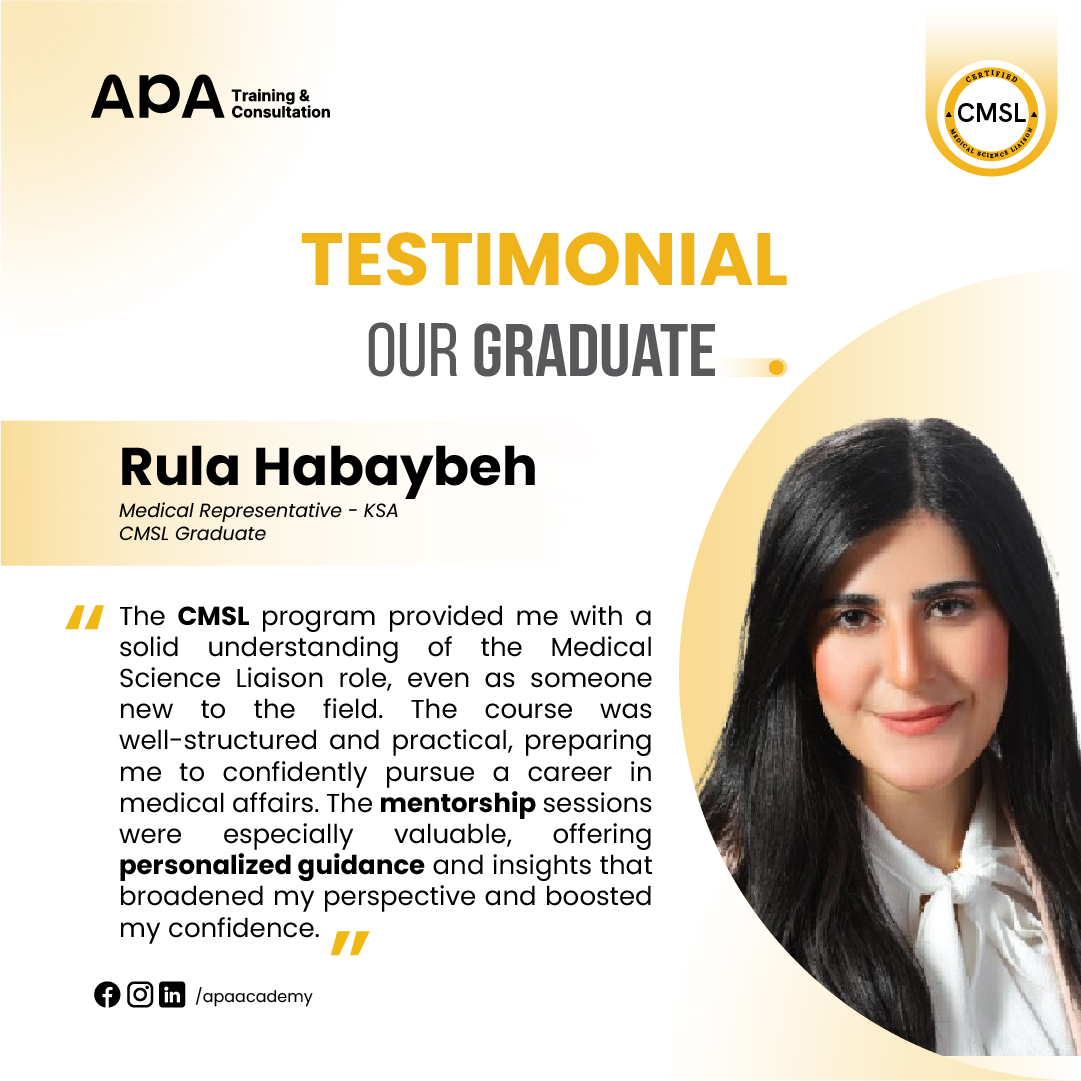 Rula Habaybeh, Medical Science Liaison, Saudi Arabia - CMSL graduate testimonial from APA Academy