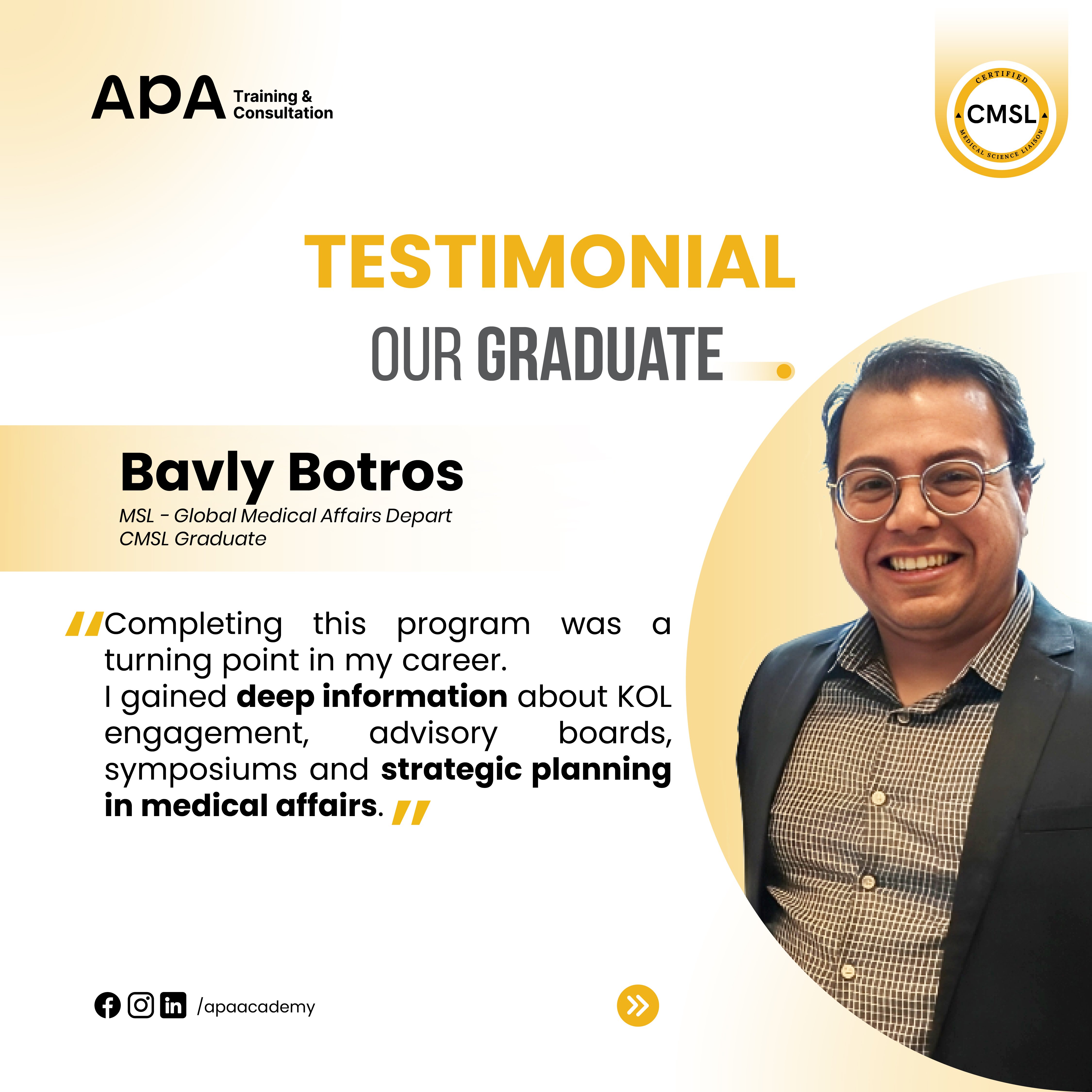 Bavly Botros, MSL, Global Medical Affairs Department - CMSL graduate testimonial from APA Academy