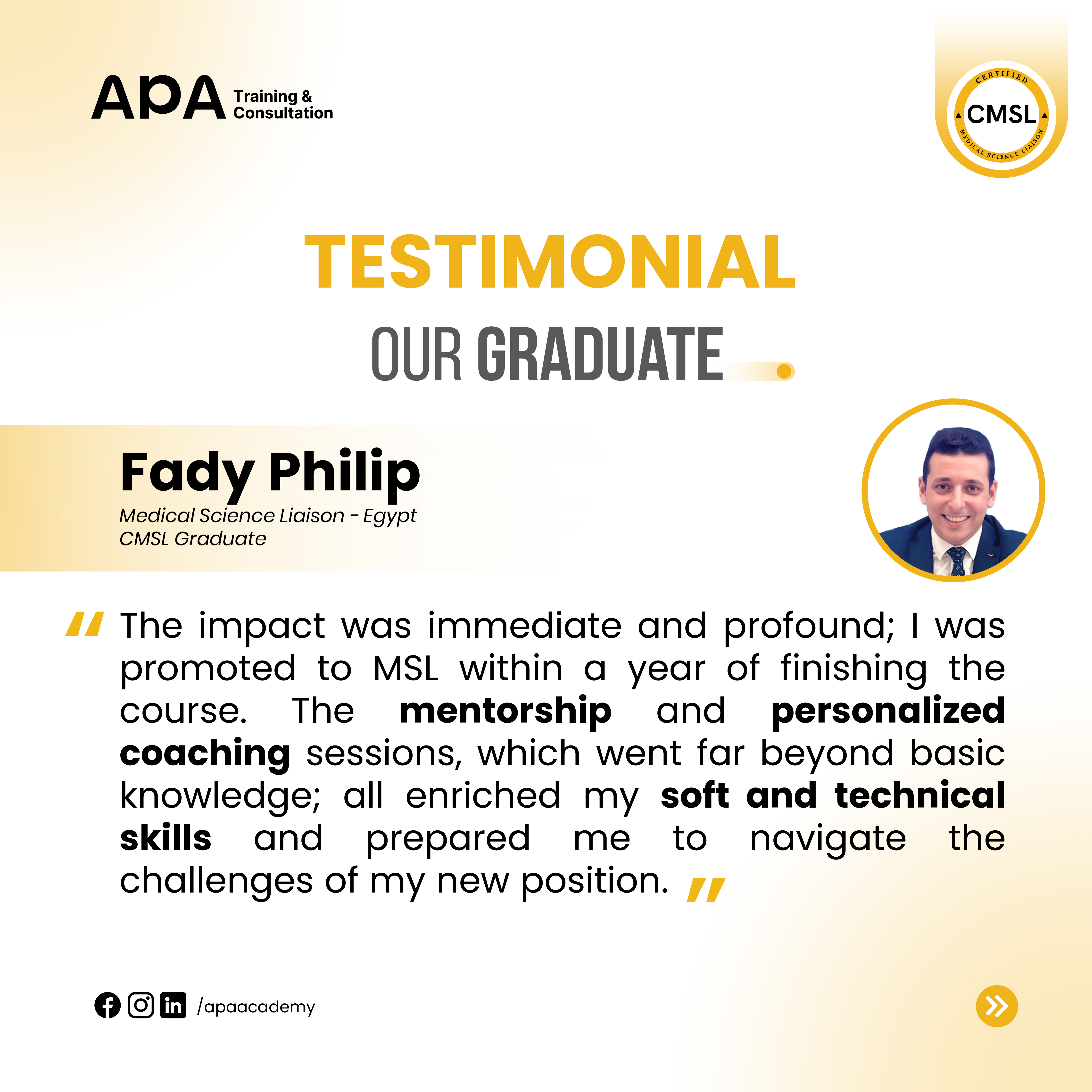 Fady Philip, Medical Science Liaison, Egypt - CMSL graduate testimonial from APA Academy