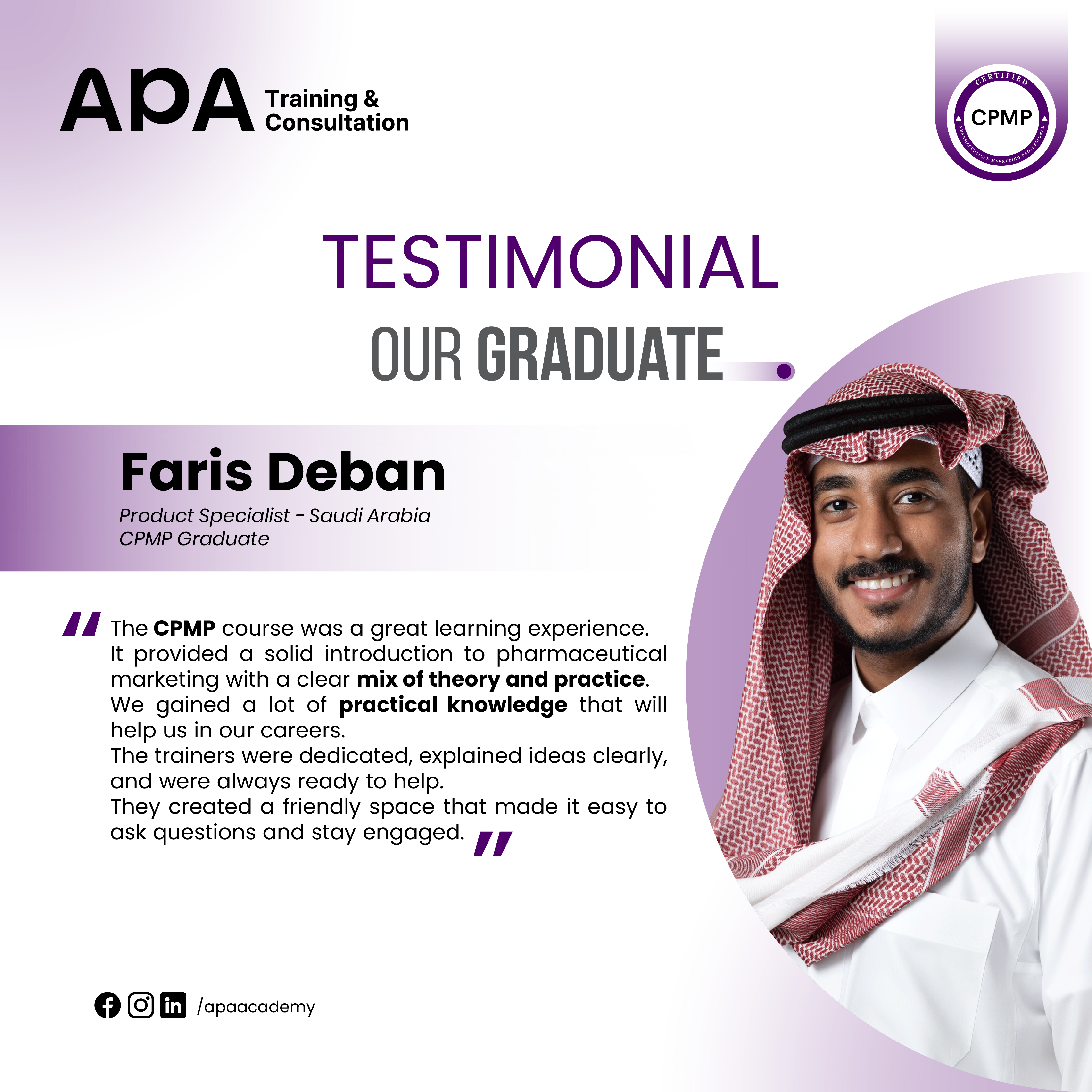 Faris Deban, Product Specialist, Saudi Arabia - CPMP graduate testimonial from APA Academy
