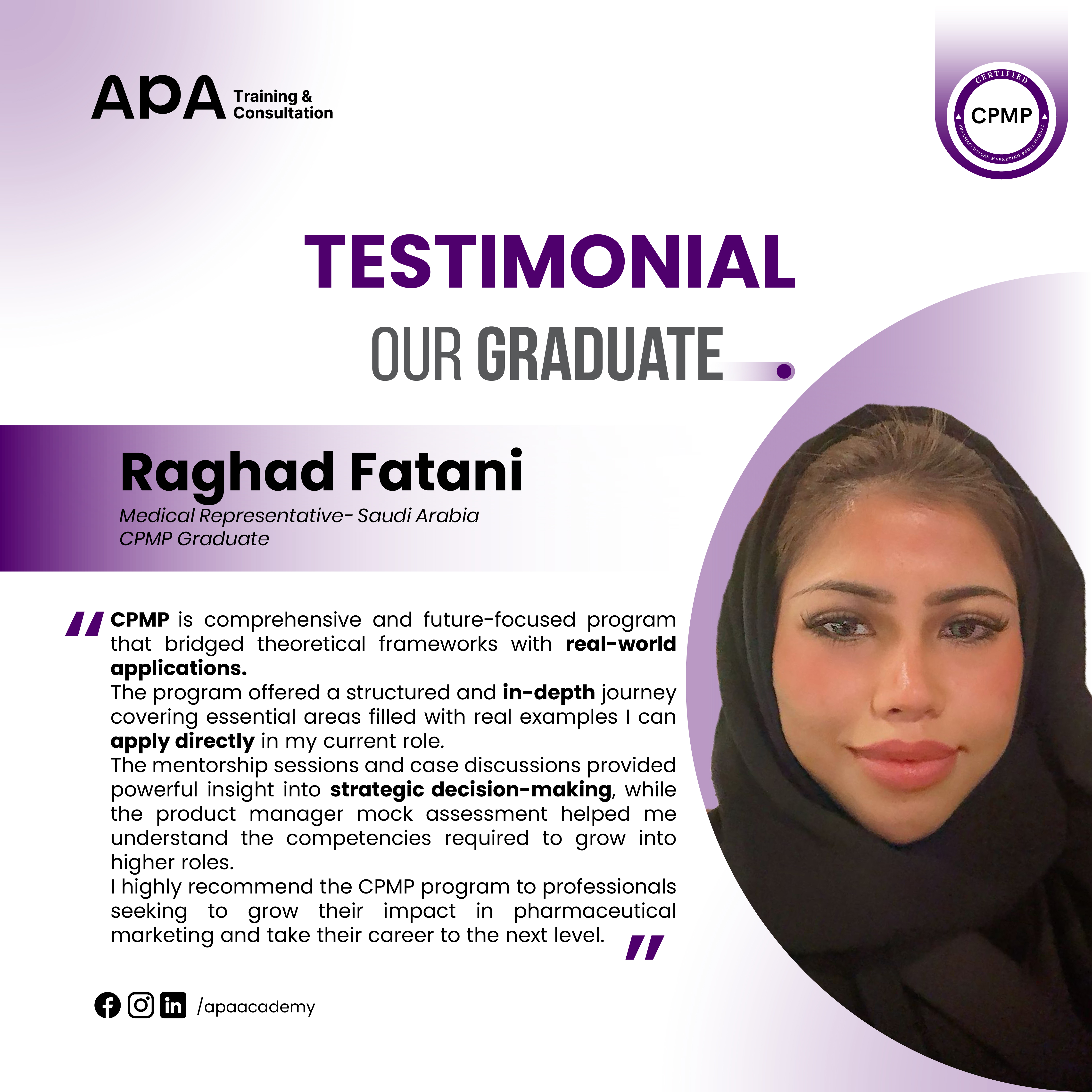 Raghad Fatani, Medical Representative, Saudi Arabia - CPMP graduate testimonial from APA Academy
