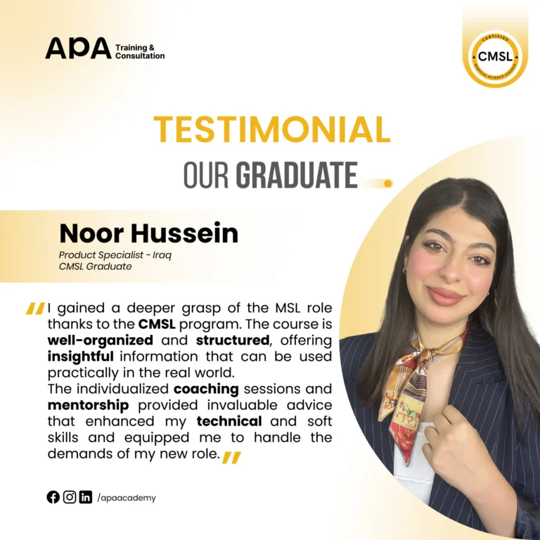 Noor Hussein, Product Specialist, Iraq - CMSL graduate testimonial from APA Academy