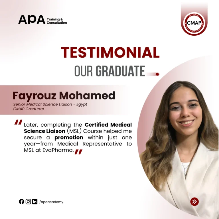 Fayrouz Mohamed, Senior Medical Science Liaison, Egypt - CMSL + CMAP graduate testimonial from APA Academy