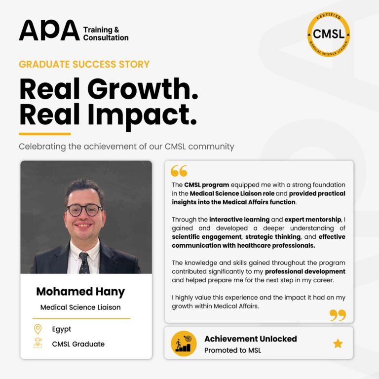 Mohamed Hany, Medical Science Liaison, Egypt - CMSL graduate testimonial from APA Academy