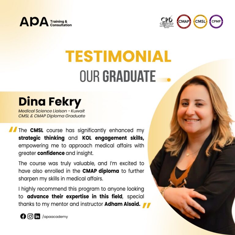 Dina Fekry, Medical Science Liaison, Kuwait - CMSL + CMAP graduate testimonial from APA Academy