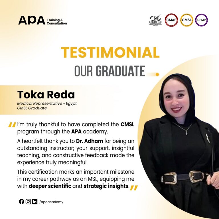 Toka Reda, Medical Representative, Egypt - CMSL graduate testimonial from APA Academy