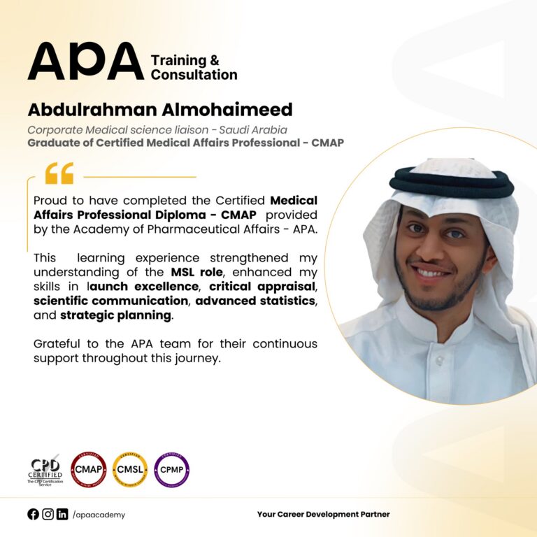 Abdulrahman Almohaimeed, Corporate Medical Science Liaison, Saudi Arabia - CMAP graduate testimonial from APA Academy