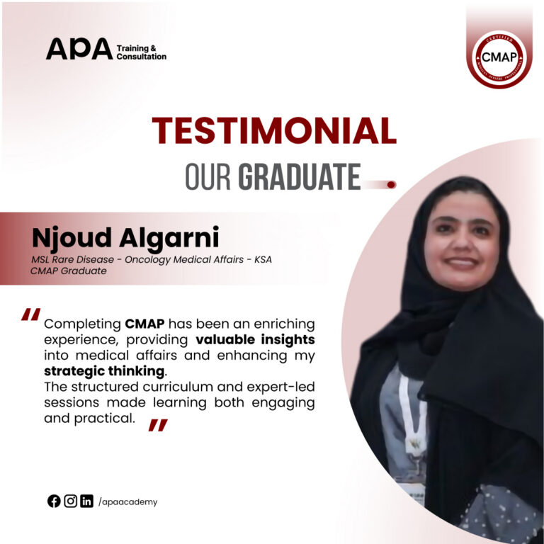 Njoud Algarni, MSL Rare Disease, Oncology Medical Affairs, Saudi Arabia - CMAP graduate testimonial from APA Academy