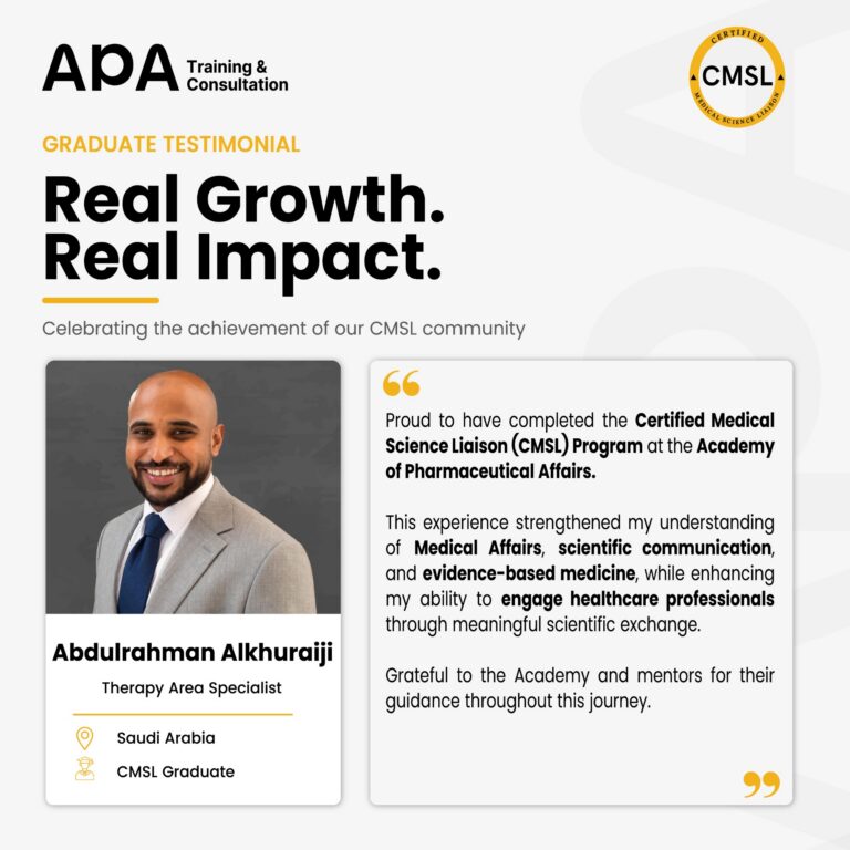 Abdulrahman Alkhuraiji, Therapy Area Specialist, Saudi Arabia - CMSL graduate testimonial from APA Academy