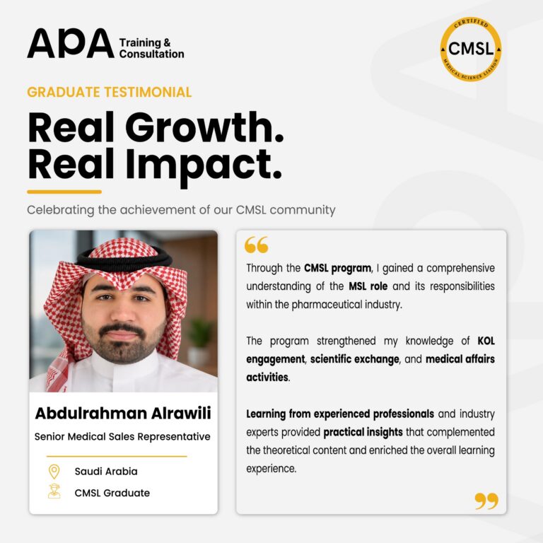 Abdulrahman Alrawili, Senior Medical Sales Representative, Saudi Arabia - CMSL graduate testimonial from APA Academy