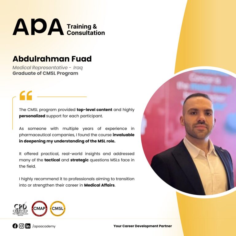 Abdulrahman Fuad, Medical Representative, Iraq - CMSL graduate testimonial from APA Academy