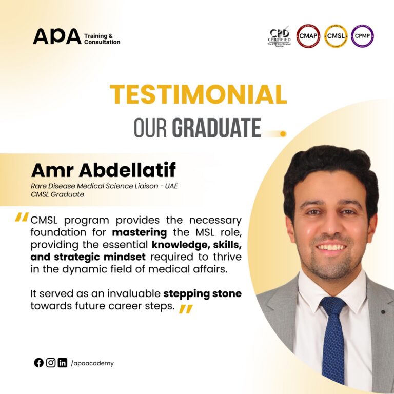 Amr Abdellatif, Rare Disease Medical Science Liaison, UAE - CMSL graduate testimonial from APA Academy