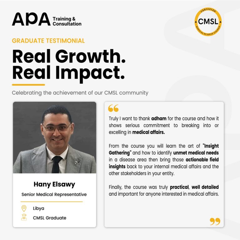 Hany Elsawy, Senior Medical Representative, Libya - CMSL graduate testimonial from APA Academy
