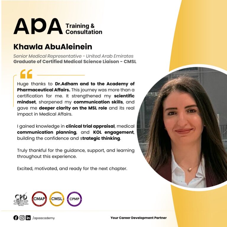 Khawla AbuAleinein, Senior Medical Representative, UAE - CMSL graduate testimonial from APA Academy