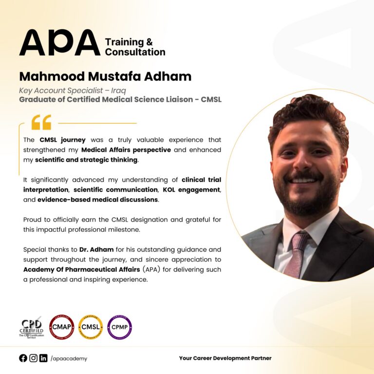 Mahmood Mustafa Adham, Key Account Specialist, Iraq - CMSL graduate testimonial from APA Academy