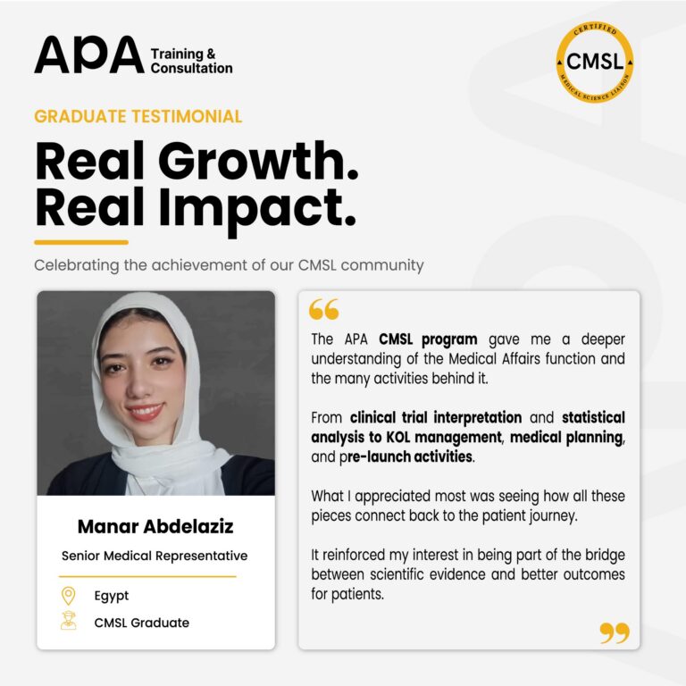 Manar Abdelaziz, Senior Medical Representative, Egypt - CMSL graduate testimonial from APA Academy