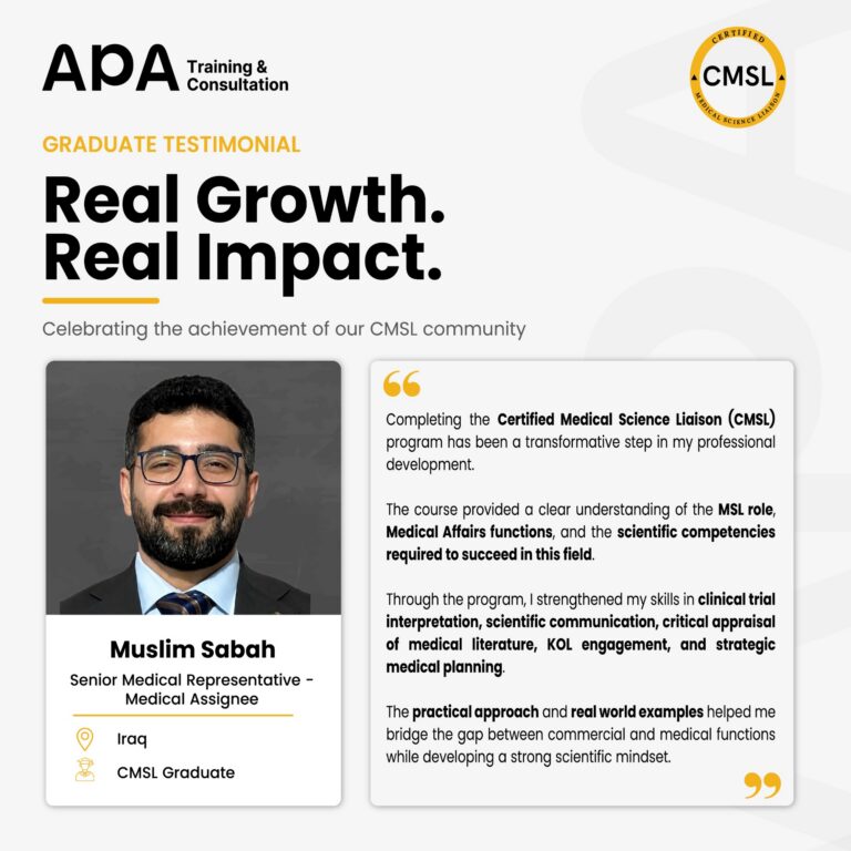 Muslim Sabah, Senior Medical Representative, Medical Assignee, Iraq - CMSL graduate testimonial from APA Academy
