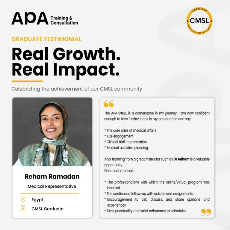 Reham Ramadan, Medical Representative, Egypt - CMSL graduate testimonial from APA Academy