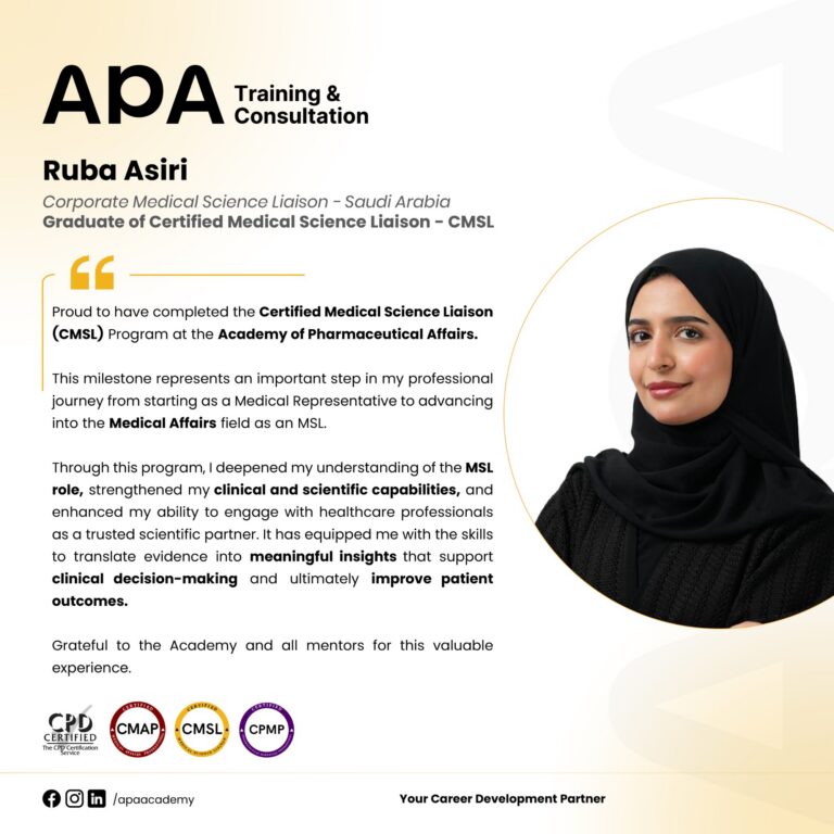 Ruba Asiri, Corporate Medical Science Liaison, Saudi Arabia - CMSL graduate testimonial from APA Academy