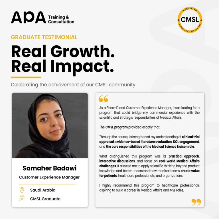 Samaher Badawi, Customer Experience Manager, Saudi Arabia - CMSL graduate testimonial from APA Academy