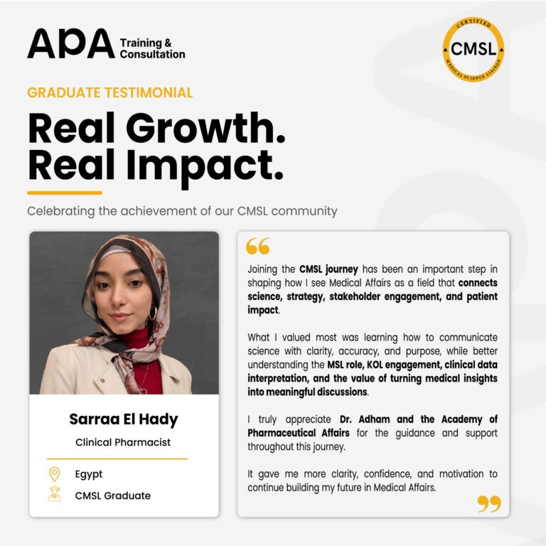 Sarraa El Hady, Clinical Pharmacist, Egypt - CMSL graduate testimonial from APA Academy