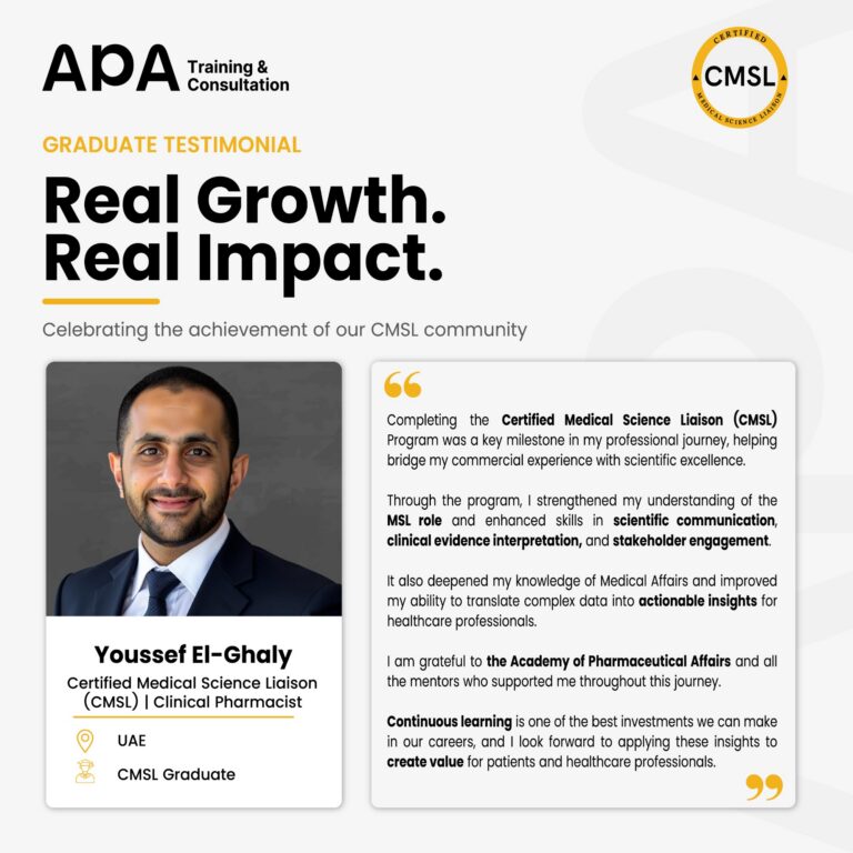 Youssef El-Ghaly, Clinical Pharmacist, CMSL, UAE - CMSL graduate testimonial from APA Academy